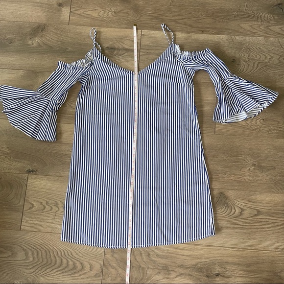 Mango Blue & White A-Line Cold Shoulder Dress - Picture 5 of 8